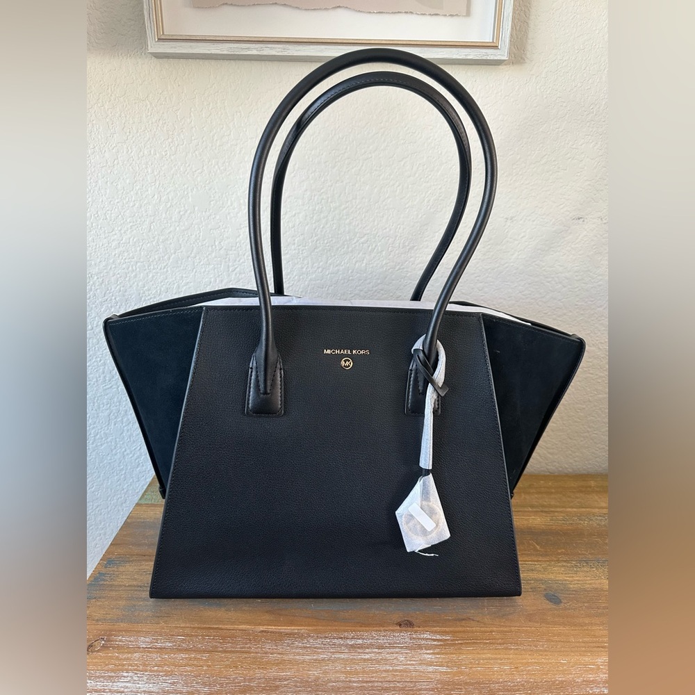 Michael Kors Avril Extra-Large Leather and Suede Black Tote Bag